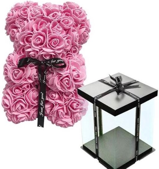 Rose - Ours en peluche - Coffret cadeau - Amour - Cadeaux de la Saint-Valentin - Fête des mères - Paquet romantique - 25 cm - Emballage cadeau