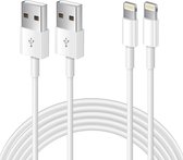 2 Pack - 3 Meter Geschikt voor: Lightning kabel naar USB 2.0 A Male oplaadkabel Geschikt voor: Apple iPhone iPod Airpods & iPad - Wit