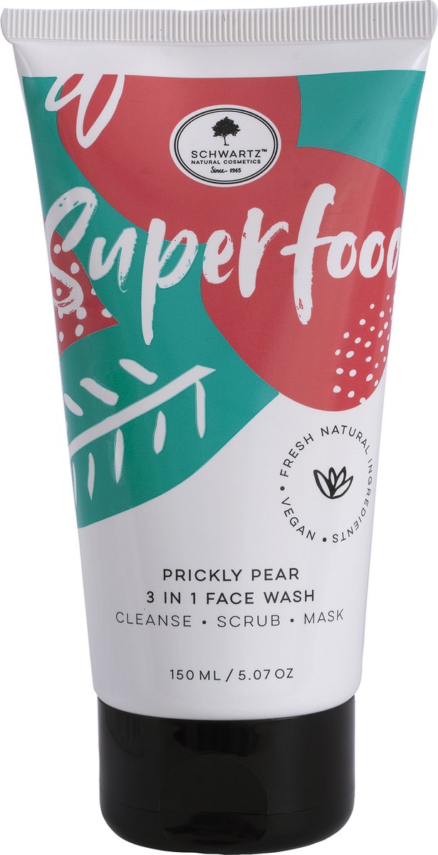 Schwartz, Superfood - PrickleyPear FaceWash 3 in 1. Huidverzorging, 100%Vegan