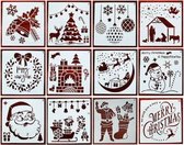 Bullet Journal Flexibele Plastic Stencils - 12 stuks - Templates - Kerst - Christmas - Jingle Bells - Let it snow - Happy New Year - Santa coming to town - Haard - Sneeuwpop - Kerstboom - Sneeuw - Mix - Sjablonen - 15 x 15 cm - Handlettering toolkit