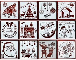 Bullet Journal Flexibele Plastic Stencils - 12 stuks - Templates - Kerst - Christmas - Jingle Bells - Let it snow - Happy New Year - Santa coming to town - Haard - Sneeuwpop - Kerstboom - Sneeuw - Mix - Sjablonen - 15 x 15 cm - Handlettering toolkit