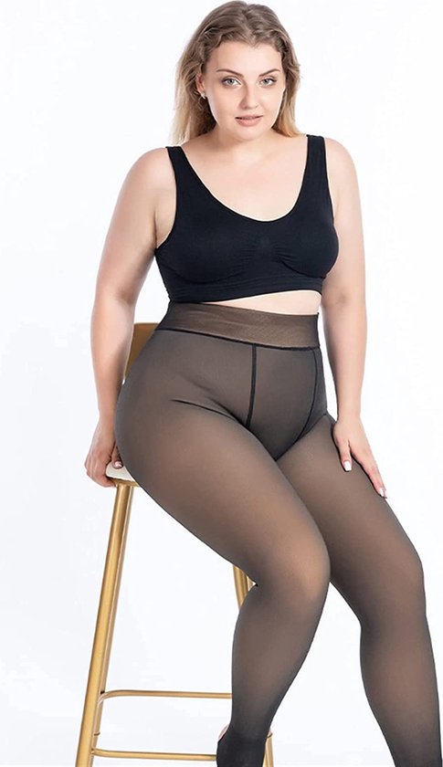 Fleece Panty Plus Size Maat M/L/XL Winterpanty - Transparant Zwarte panty - Huidskleur - Bekend van Tiktok