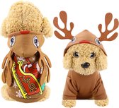 Kerstpakje Hond - Maat XS - Hondenkostuum Bruin met Rendierhoorntjes - Hondenpakje Kerst met Capuchon - Kerstpak voor Honden en Katten - Honden Verkleed Kostuums - Kerstkostuum - Hondenkleding