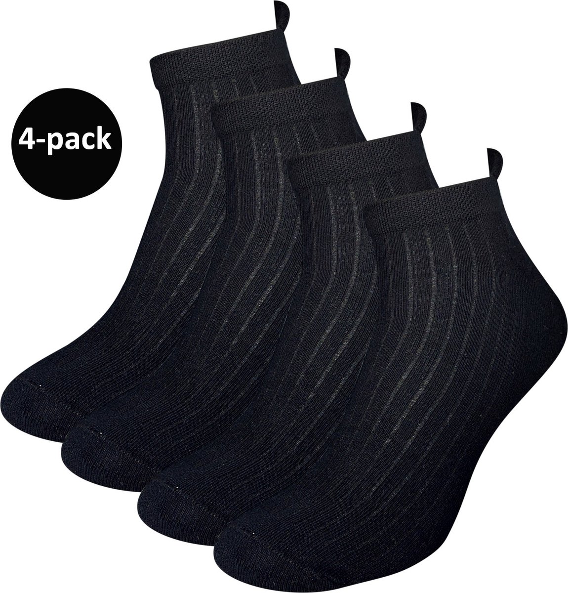 WeirdoSox sneakersokken - 4-pack - Met badstofzool en lipje - Zwart - Dames - Maat 39-42