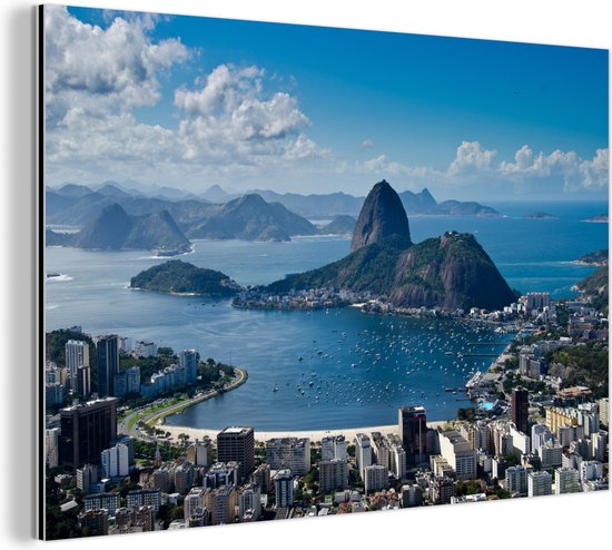 Wanddecoratie Metaal - Aluminium Schilderij Industrieel - Brazilië - Rio de Janeiro - Zee - 90x60 cm - Dibond - Foto op aluminium - Industriële muurdecoratie - Voor de woonkamer/slaapkamer