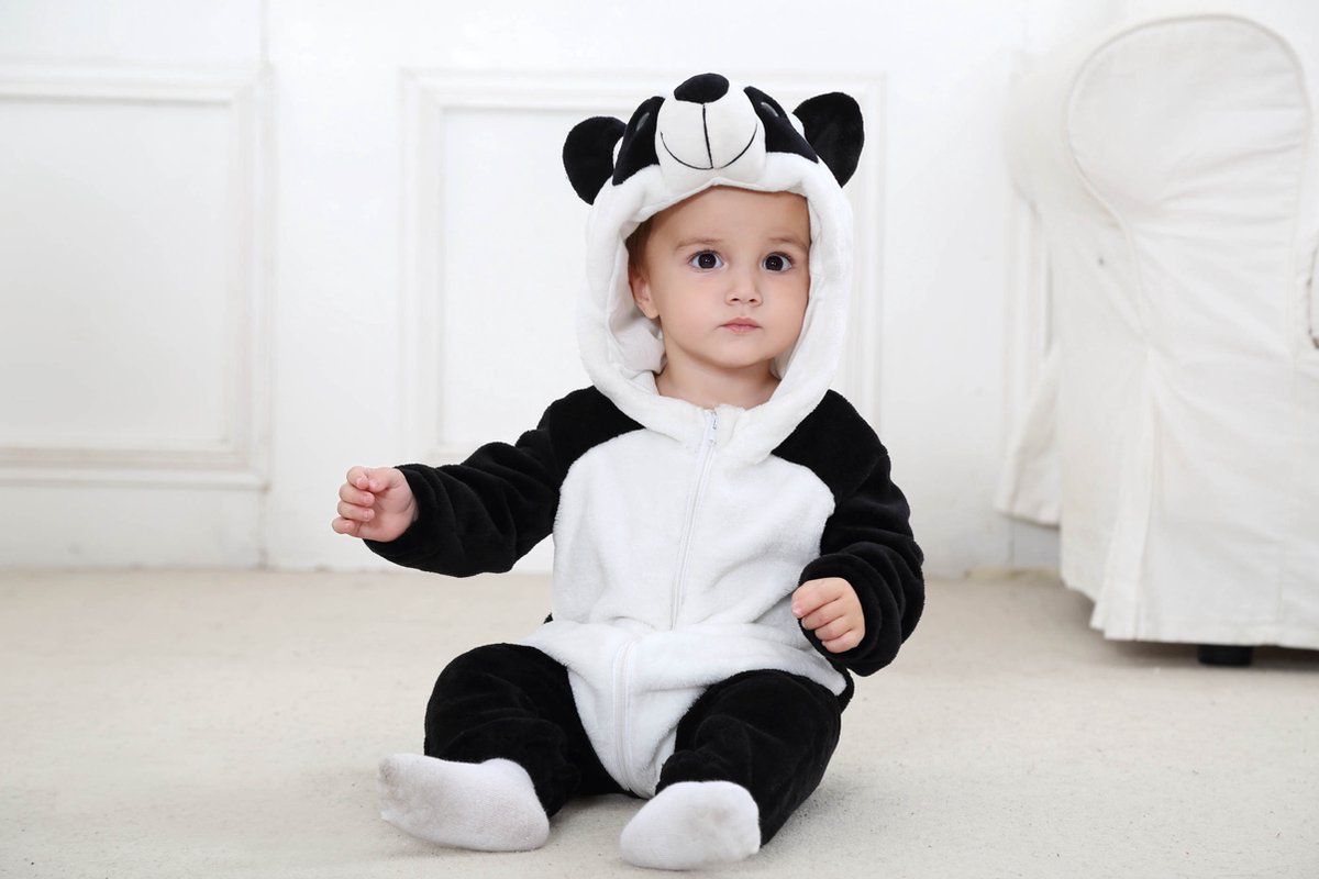 Budino® Baby Onesie - Baby Romper - Baby Pyjama - Baby Pakje - Baby Verkleedkleding - Carnavalskleding - Dier - Pandabeer - Wit Zwart — afbeelding 10