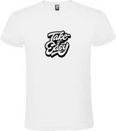 Wit T-Shirt met “ Take it Easy “ afbeelding Zwart Size XXL