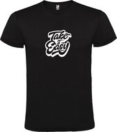 Zwart T-Shirt met “ Take it Easy “ afbeelding Wit Size XXXXXL