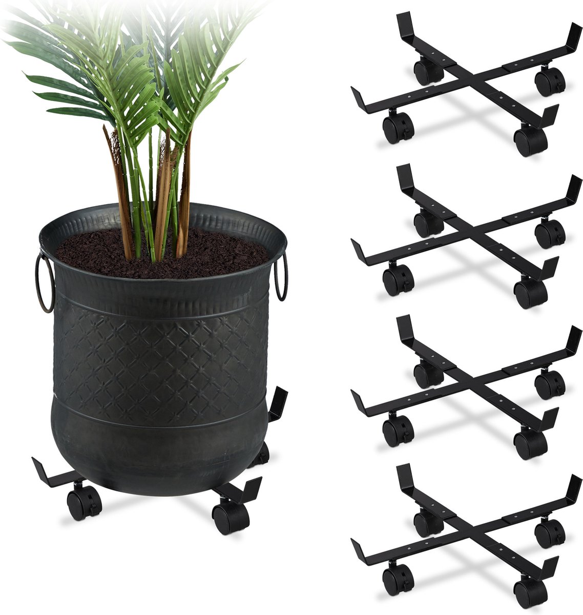 Relaxdays plantentrolley verstelbaar - set van 5 - plantenonderzetter op wieltjes - metaal - Relaxdays