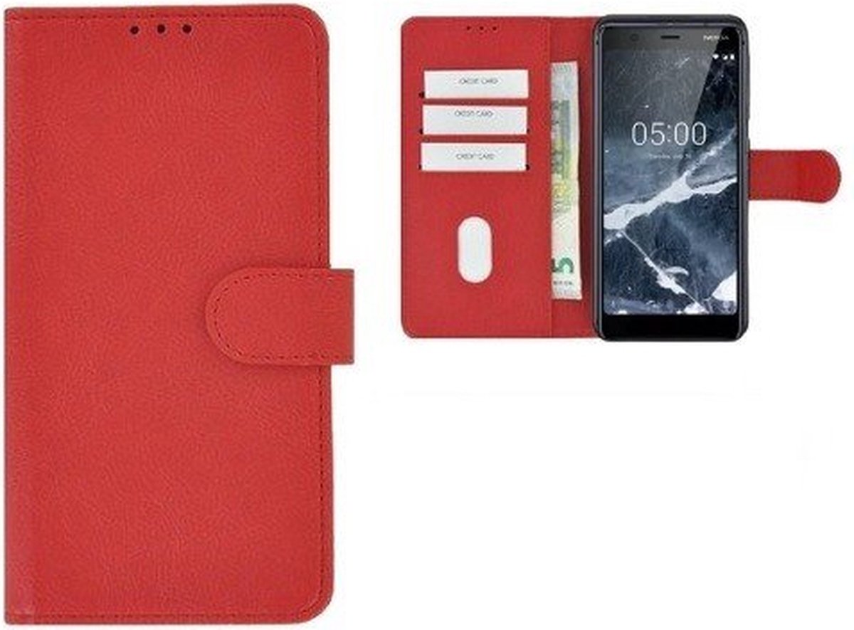 Nokia 5.1 Hoesje Met Pasjeshouder Bookcase Rood