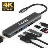 Iqonic 7 in 1 USB C Hub - Docking Station - 4K HDMI - USB Splitter - DisplayPort - USB A - SD-kaart/Micro SD-lezer - Geschikt voor Laptop, Macbook, Windows