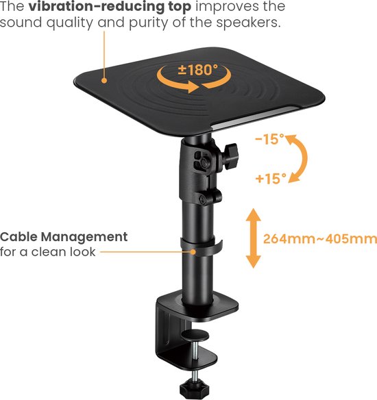 Universele Speakerstandaard met Klem Zwart (2 stuks) - Beugels en Meer