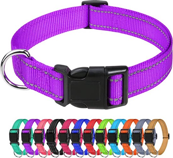 Reflecterende Hondenhalsband - Halsband hond - Reflecterend - Paars - Maat L - 40/60 CM