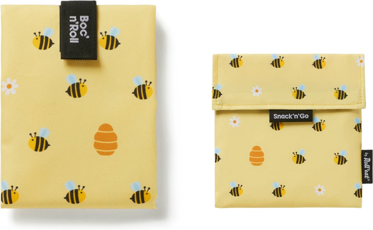 Roll'Eat Bee + Boc'n Roll Bee - Snack'n'Go / Boc'n'Roll - Default - Vegan Food Wraps - Reusable Food Storage - Bee Design - Roll'Eat