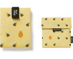 Boc’n’Roll - Snack'n'Go Voordeelset Bee - Herbruikbaar Boterhamzakje en Snackverpakking - Sluiting met klittenband - BPA-vrij - Waterdichte binnenlaag - Wasbaar tot 60°C