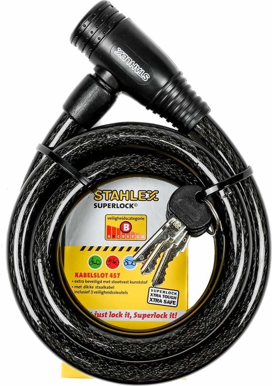Stahlex Kabelslot - spatwaterdicht - solide staal - 1400 mm - zwart - 3 sleutels van Stahlex — afbeelding 3