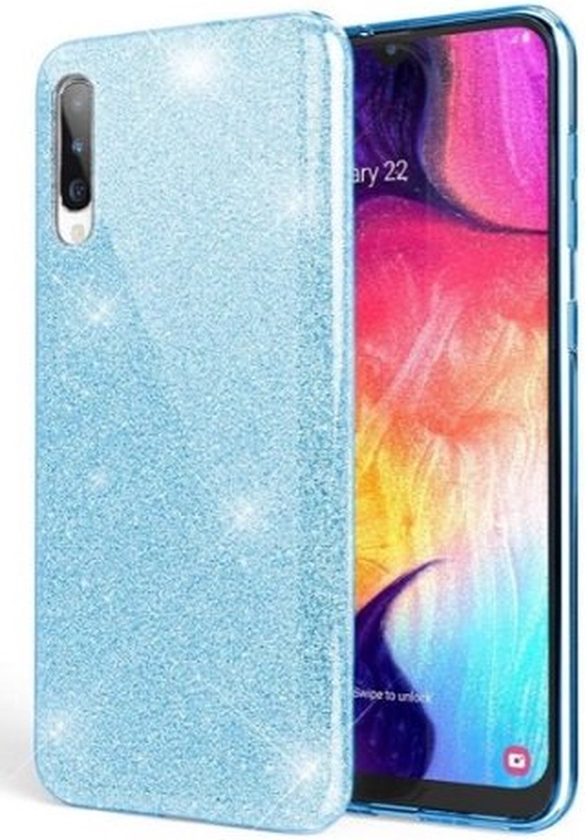 Samsung A10 Siliconen Glitter Hoesje Blauw