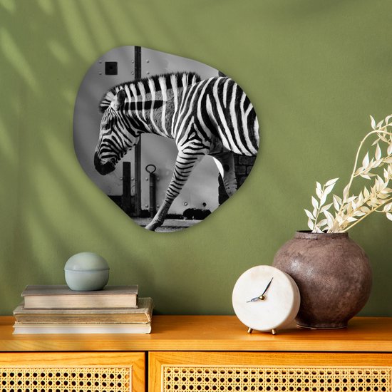 Décoration murale Organique - Décoration Décoration murale Plastique - Peinture Organique - Zebra - Mur - Porte - Animaux - Zwart et blanc - 40x40 cm - Forme miroir asymétrique sur plastique