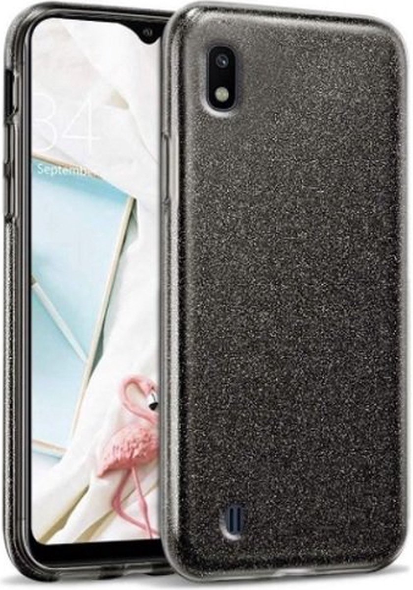 Samsung A10 Siliconen Glitter Hoesje Zwart