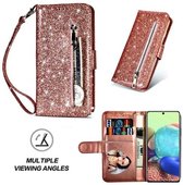 Samsung A71 Glitter Hoesje Met Pasjeshouder Bookcase Rose Goud