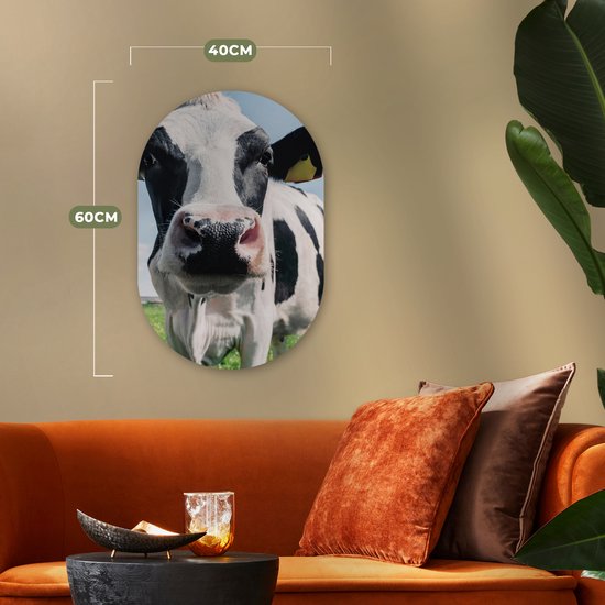 Ovale Mural - Ovale Mural - Décoration murale Plastique - Peinture Ovale - Vache - Pâturage - Nature - Animaux - Herbe - 40x60 cm - Forme Miroir Ovale sur Plastique