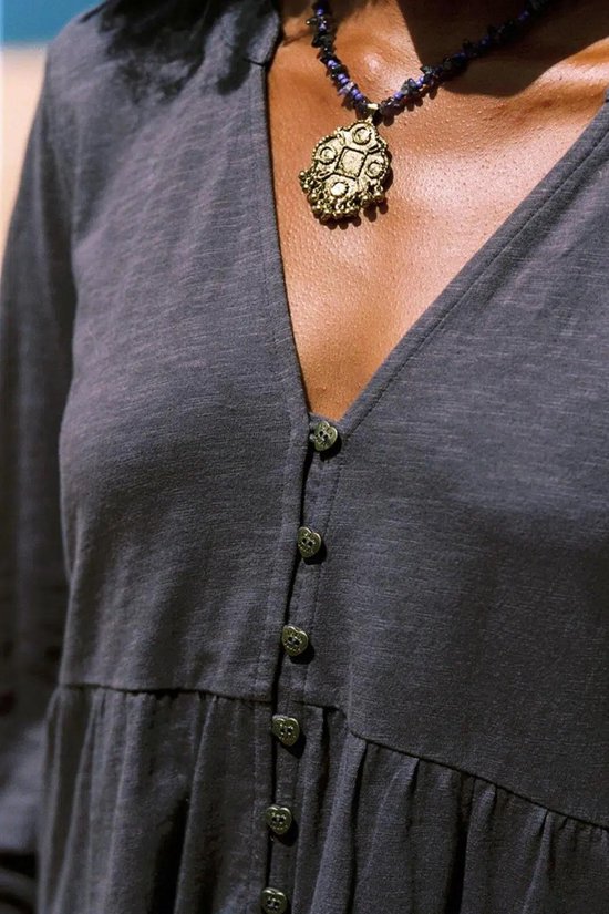 Printed Linen Blend Blouse With Front Button Detail - Ibiza