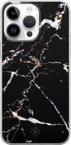 Casimoda® hoesje - Geschikt voor iPhone 14 Pro Max - Marmer Zwart - Siliconen/TPU telefoonhoesje - Backcover - Marmer - Zwart