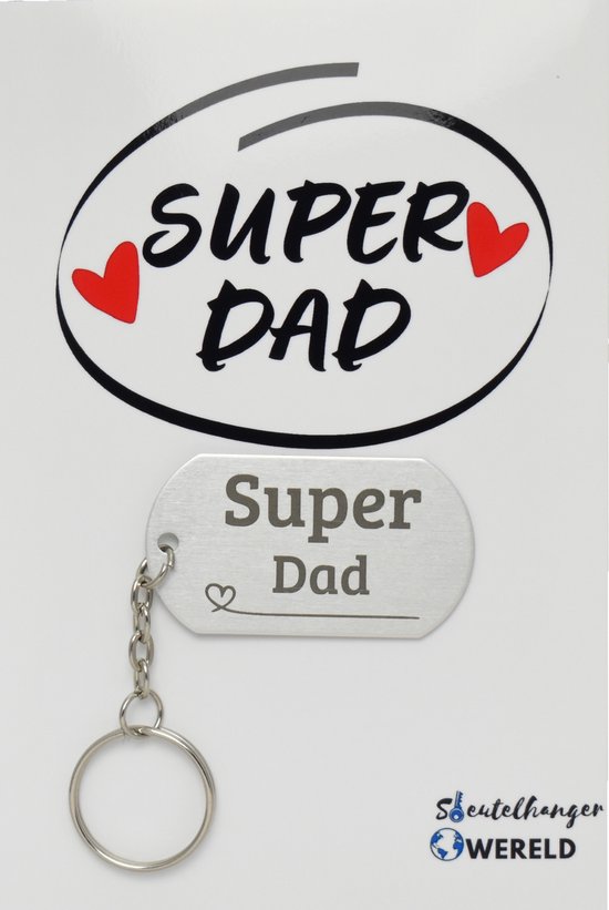 Porte-clés Super papa avec carte - cadeau papa - Cadeau père - Vaderdag - Joli cadeau à offrir à votre père - 2,9 x 5,4 cm
