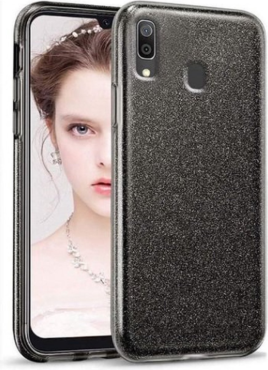 Samsung A10s Siliconen Glitter Hoesje Zwart