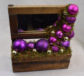 Pièce de Noël avec miroir, Bois/verre, violet/or L 24 cm, H 27 cm, Profondeur 9 cm,