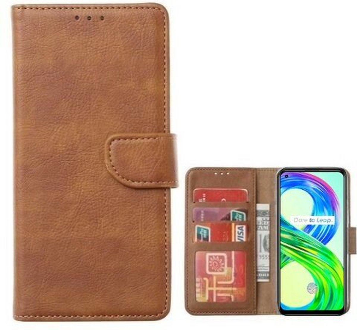Realme 8 Pro Hoesje Met Pasjeshouder Bookcase Bruin