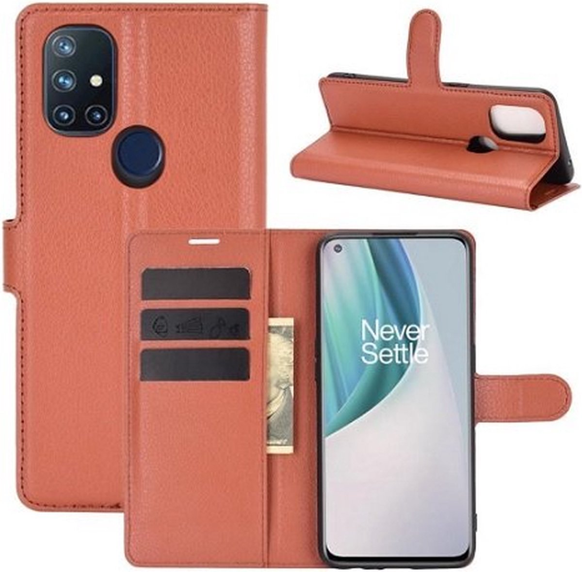 OnePlus Nord N10 Hoesje Met Pasjeshouder Bookcase Bruin
