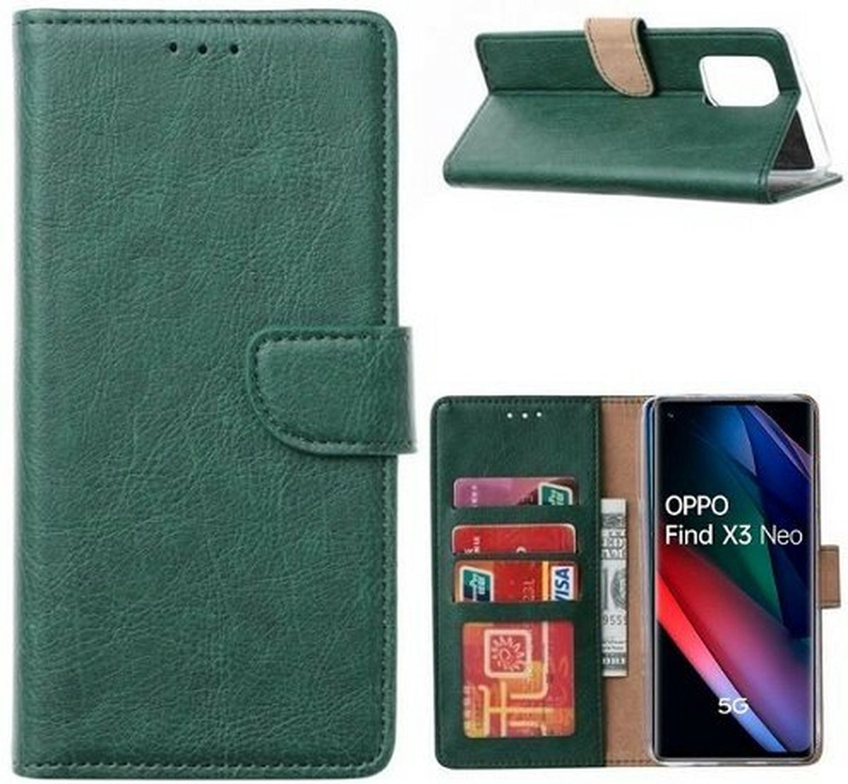 Oppo Find X3 Neo Hoesje Met Pasjeshouder Bookcase Groen