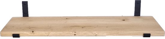 GoudmetHout Massief Eiken Wandplank - 100x30 cm - Industriële Plankdragers L-vorm Up - Staal - Mat Zwart