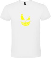 Wit T-Shirt met “ Halloween Spooky Face “ afbeelding Neon Geel Size XXL