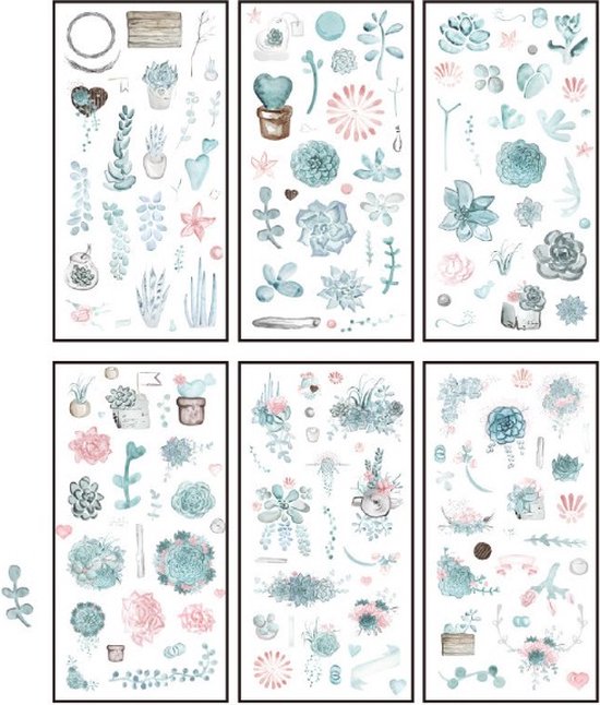 Washi Stickers Mintgroen – 6 Vellen Met Stickers – SANS481 – Thema Mintgroen Planten – Bullet Journal – Scrapbooking – Agenda Stickers – Decoratie Sticker
