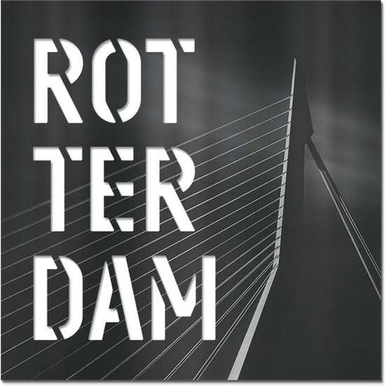 Letterschilderij - Rotterdam Full-Color | Woonaccessoire Aluminium paneel met freesletters | 70x70cm | Dibond | Uniek | Modern | Vierkant | Kantoor | Woonkamer | Slaapkamer | Voor binnen en buiten..