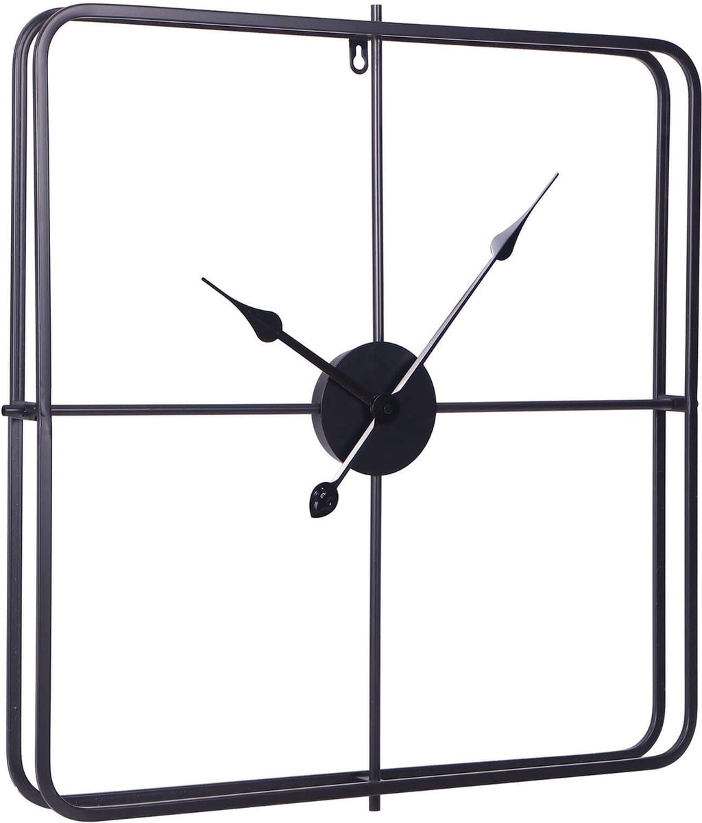 LW Collection Moderne zwarte Klok 80cm - Grote industriële wandklok - minimalistische vierkante wandklok industrieel