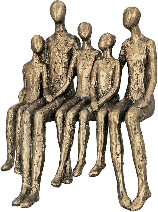 Gilde Handwerk - Sculptuur Polyresi - Edge zitter family ties 5 personen - 7x16x20 - Goud brons