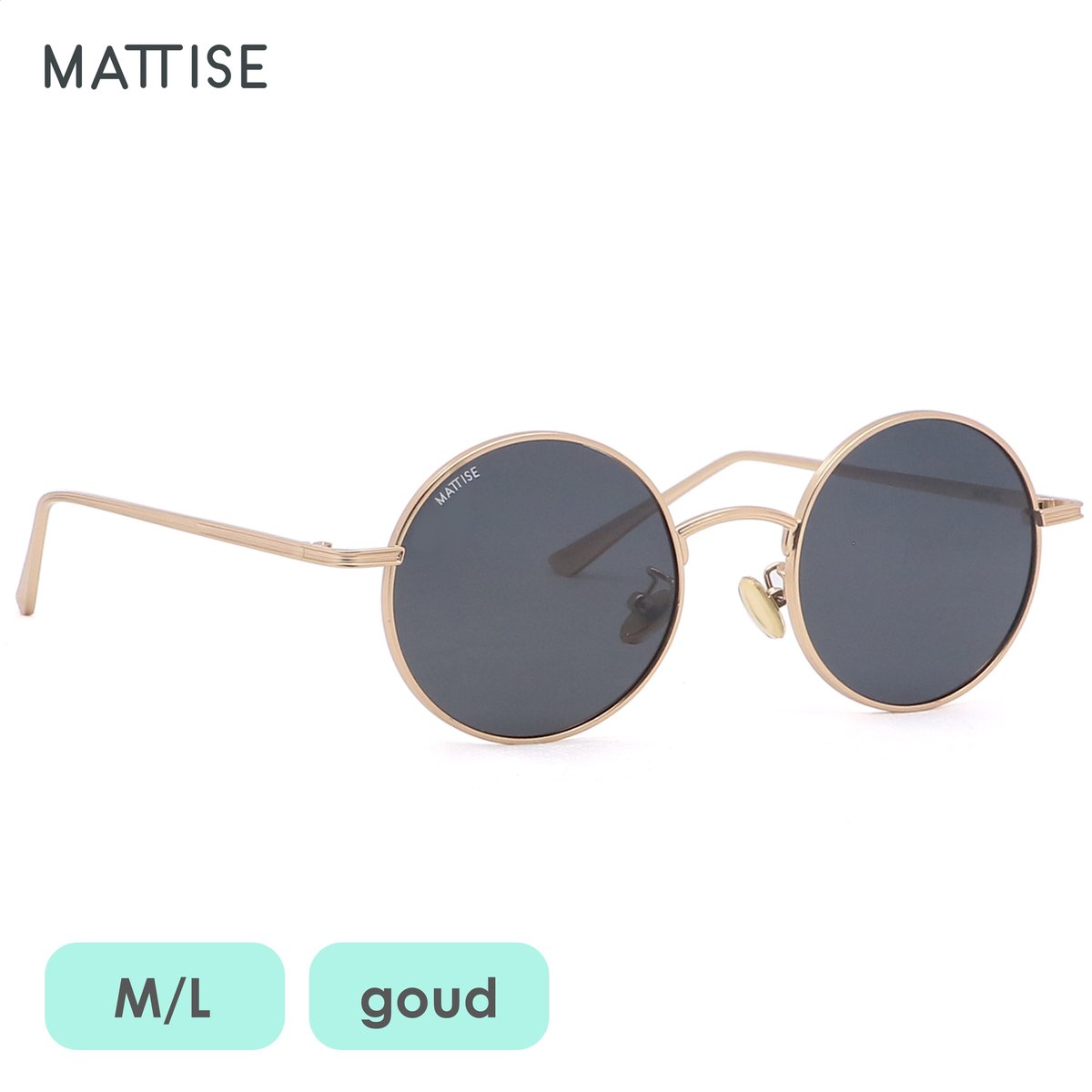 MATTISE Goud Unisex Gepolariseerde Zonnebril van Staal — M/L Zonnebril Heren Dames — Hippie Bril Gepolariseerd — Zonnebrillen Brillen