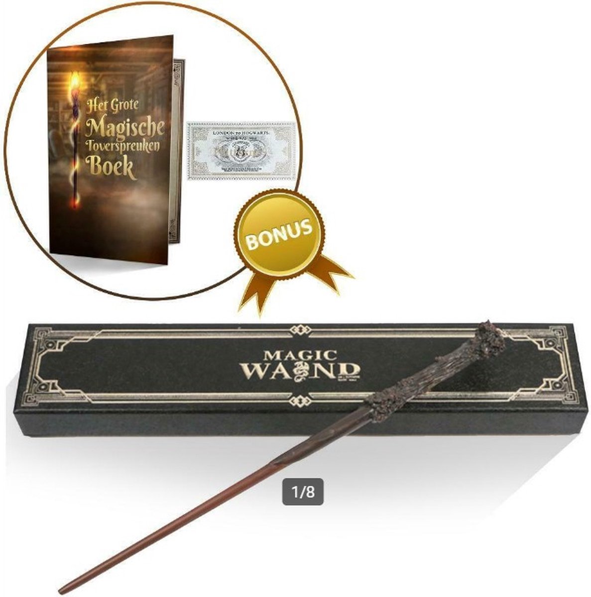 Toverstaf - Geschikt voor Harry Potter kostuum - Magic Wand - Met Treinkaartje - Inclusief Toverspreuken E-book - HBKS Magic