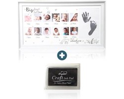 Baby Fotolijst 12 Maanden Mijn Eerste Jaar - My First Year Inclusief Inktpad - Voet Hand Afdruk - Kraamcadeau Babyshower - Plexiglas Staand en Hangend - 41x20cm