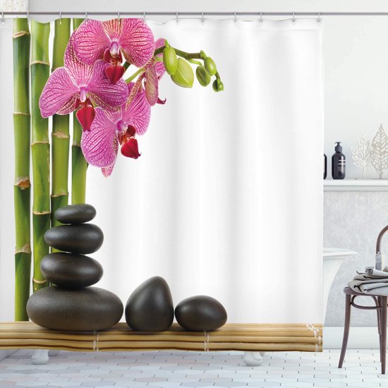 ABAKUHAUS Spa Douchegordijn, Roze Orchidee en bamboe, stoffen  badkamerdecoratieset met... | bol.com