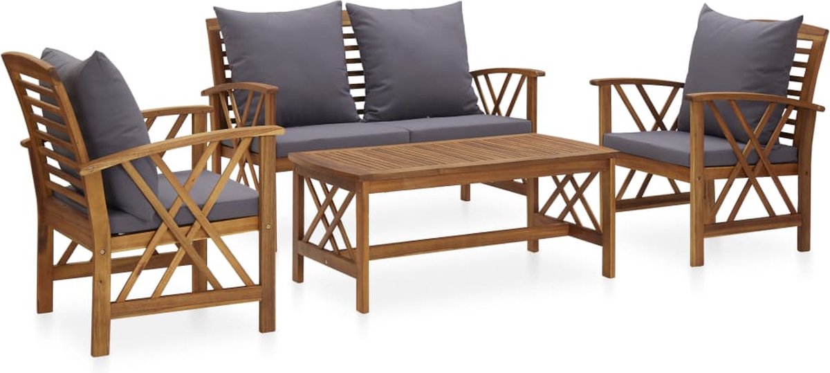 Prolenta Premium - 4-delige Loungeset met kussens massief acaciahout
