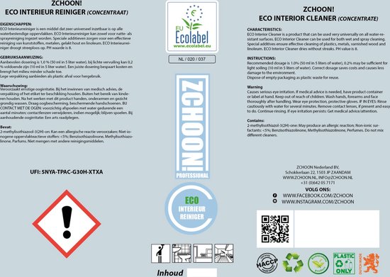 Zchoon - ECO Interieur Reiniger (concentraat) - Ecolabel