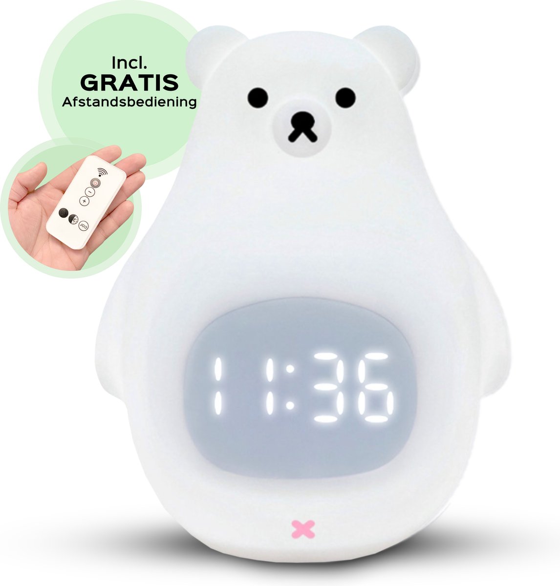 Baby Secure Digitale Slaaptrainer - 8 Kleuren met Afstandsbediening - Wekker voor Kinderen - Oplaadbaar - Kinderwekker Beer - met Dimfunctie - Nachtlamp - Wit / Multicolor