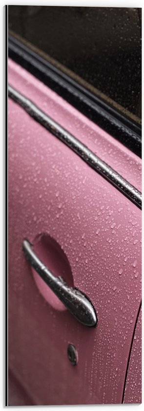 WallClassics - Dibond - Close-up van Roze Autodeur - 20x60 cm Foto op Aluminium (Met Ophangsysteem)