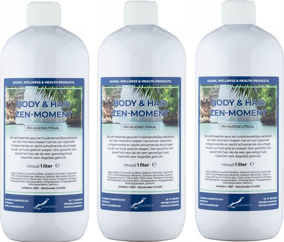Goedkoopste Body & Hair Zen Moment - 1 liter - set van 3 stuks - 2 in 1 voor lichaam en haar.