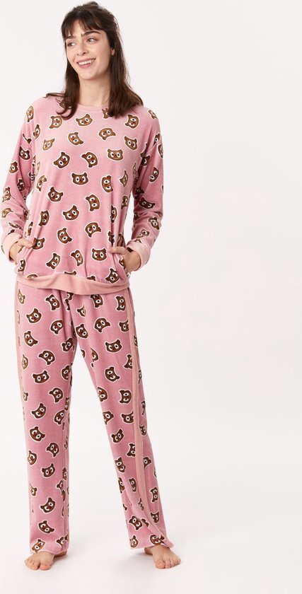 Pyjama velours Woody fille/femme - vieux rose imprimé hibou all-over - Taille  XS | bol.com