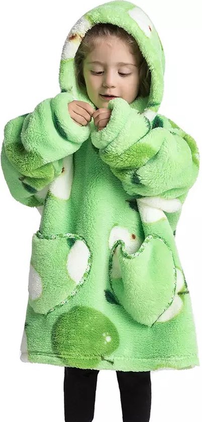 Fleece Hoodie Deken – Deken met Mouwen - Kinderen - Unisex - 3-6 Jaar - Groene Appels